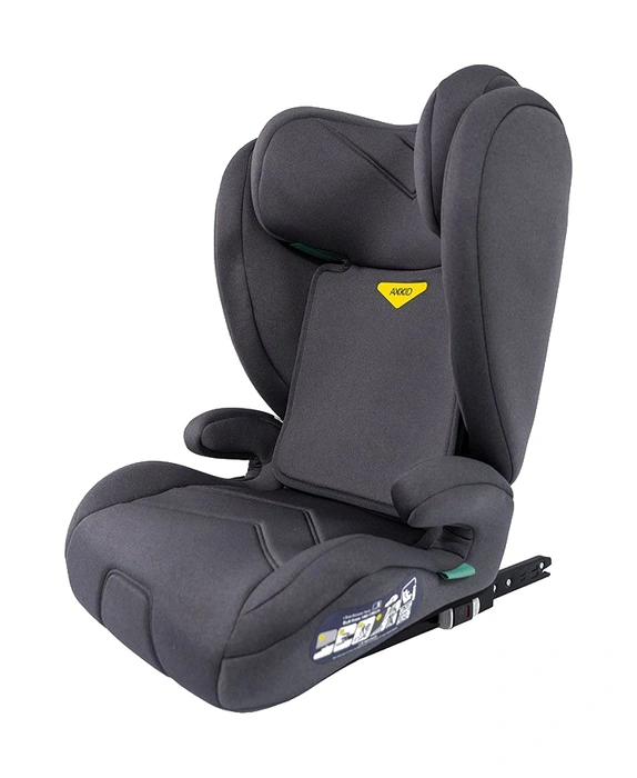 Axkid Boostkid Granite Melange i sidovy med utfälld ISOFIX-arm och stoppade armstöd