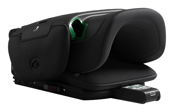 Axkid Up hopfälld med QuickFold, kompakt paket med grönt bärhandtag synligt