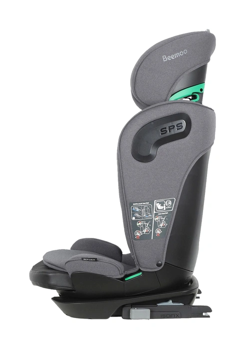 Beemoo Reform ISOFIX framifrån med vändbar sittdyna, tygsida och mesh-sida