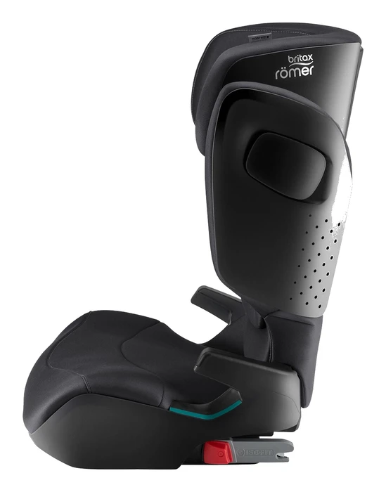 Britax Römer Kidfix M i-Size i sidovy, visar ISOFIX-fäste och ventilationshål i skalet