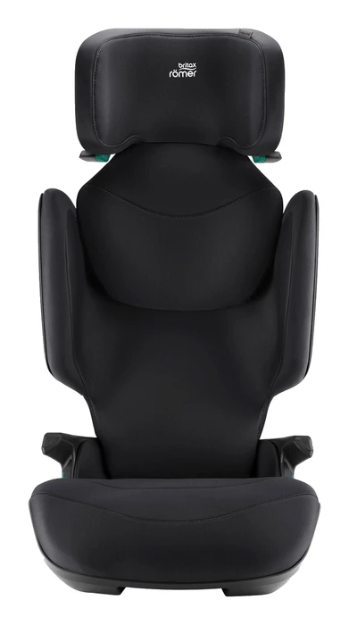 Britax Römer Kidfix M i-Size med nackstödet uppdraget till maxhöjd, visar justeringsomfånget