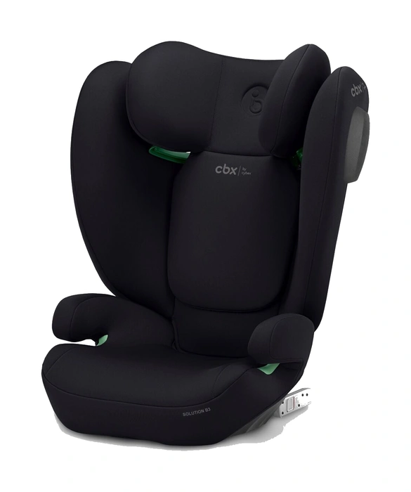 CBX by Cybex Solution B3 i-Fix bältesstol i svart, trekvartsvy med ISOFIX-kontakt och stoppade sidovingar