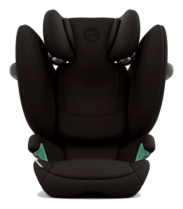 Cybex Solution G2 i-Fix framifrån, visar de höga sidoväggarna och nackstödets stoppning