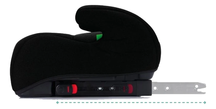 Fillikid Comfort ISOFIX sidovy, visar infällbar ISOFIX-arm med pilar som illustrerar rörelsen