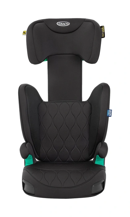 Graco Affix i-Size framifrån med synligt sidokrocksskydd och R129-etikett