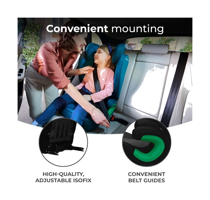 Kinderkraft JUNIOR FIX 2 i-Size monteringssystem med ISOFIX-fästen och gröna bältesguider