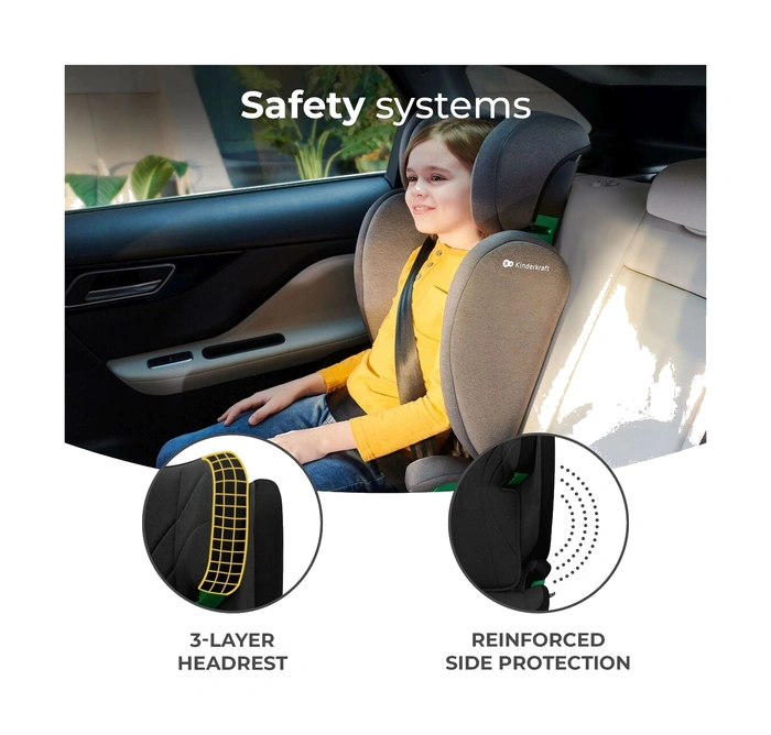 Kinderkraft JUNIOR FIX 2 i-Size säkerhetssystem med trelagers nackstöd och förstärkt sidoskydd