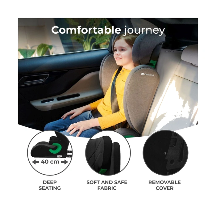 Kinderkraft JUNIOR FIX 2 i-Size komfortfunktioner med djupt säte och avtagbart överdrag