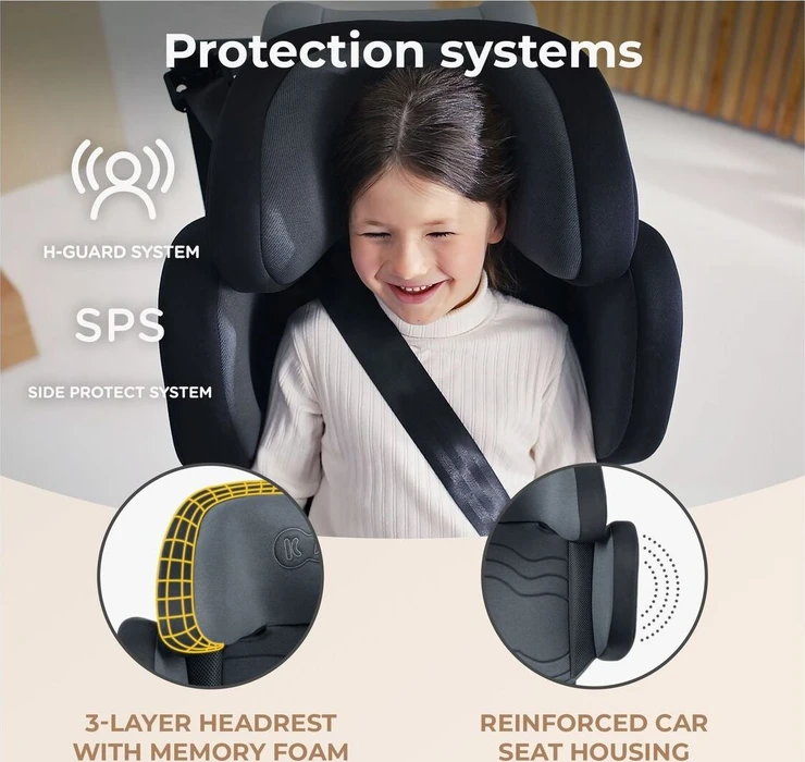 Kinderkraft Xpand 2 H-Guard nackstöd med tre lager memory foam och SPS sidoskydd