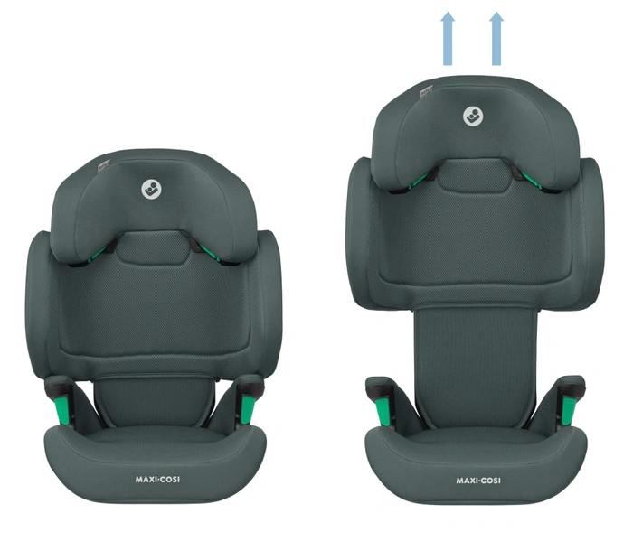 Maxi-Cosi Rodifix R i lägsta och högsta nackstödsläge sida vid sida